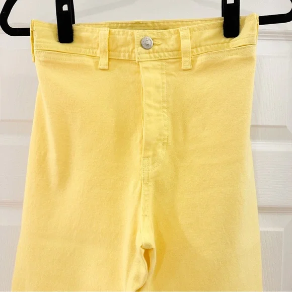 Veronica Beard Cynthia Gaucho CROP WIDE LEG JEANS Denim 12.5” Yellow sz 24 - Picture 9 of 13